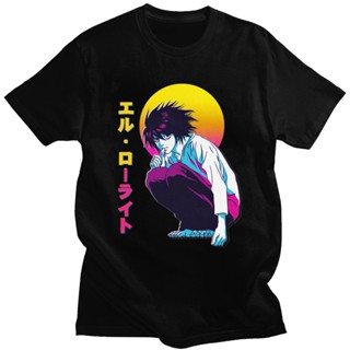 Japan Anime Vaporwave Death Note Shirt Soft Cotton L Lawliet Tees Crew Neck Short Sleeve Printed Mystery Manga T-sh_12