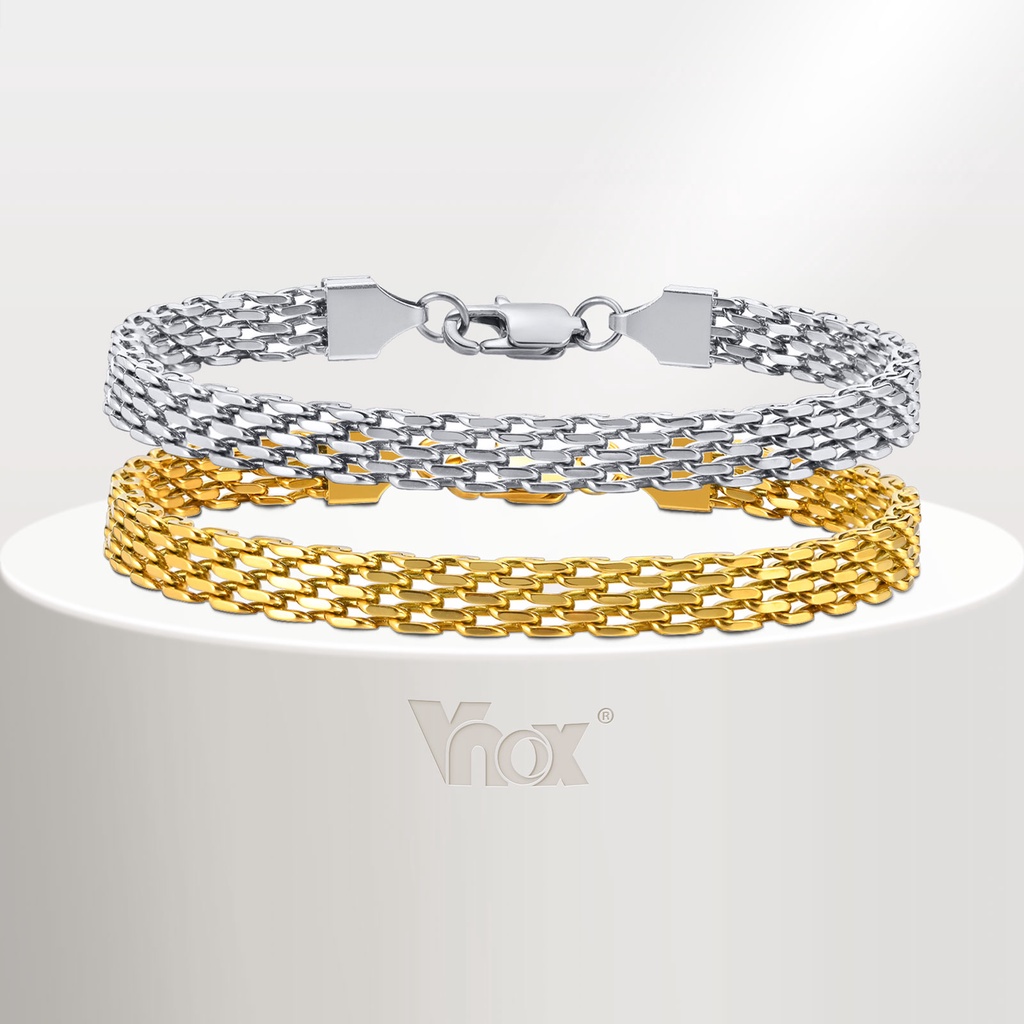 Vnox สร้อยข้อมือ สเตนเลส ตาข่าย สีทอง หรูหรา เครื่องประดับแฟชั่น สําหรับผู้ชาย ผู้หญิง