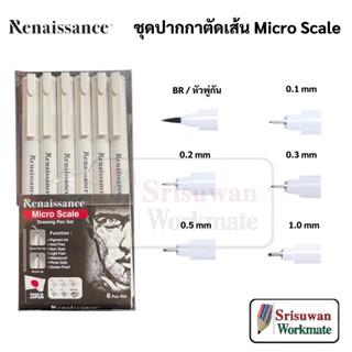 Renaissance Micro Scale Drawing Pen Set กันน้ำ ชุด 6 ด้าม ปากกาตัดเส้นหัวไฟเบอร์ ปากกาสเก็ตซ์ ปากกาตัดเส้น ดรออิ้ง Japan