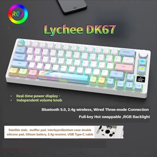 มาใหม่! 2023 Lychee DK67 V2 คีย์บอร์ดบลูทูธไร้สาย 2.4G มีสาย RGB สามโหมด โปรไฟล์เชอร์รี่ Gateron KTT