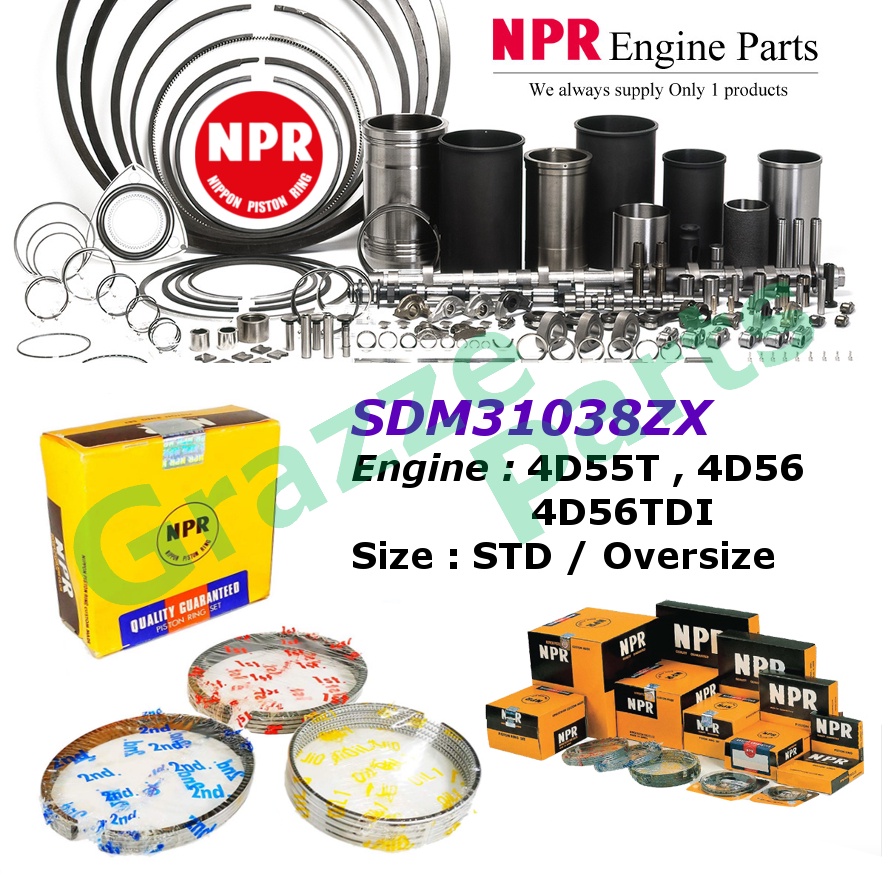 NPR ชุดแหวนลูกสูบ SDM31038ZX สําหรับ Mitsubishi Pajero Triton 4D56T 2.5 ดีเซล 2.3 4D55T 4D56 4D56TDI