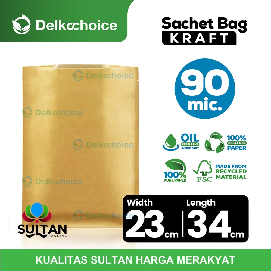KRAFT SACHET PACKAGING NON ZIPLOCK 23x34 DELKOCHOICE