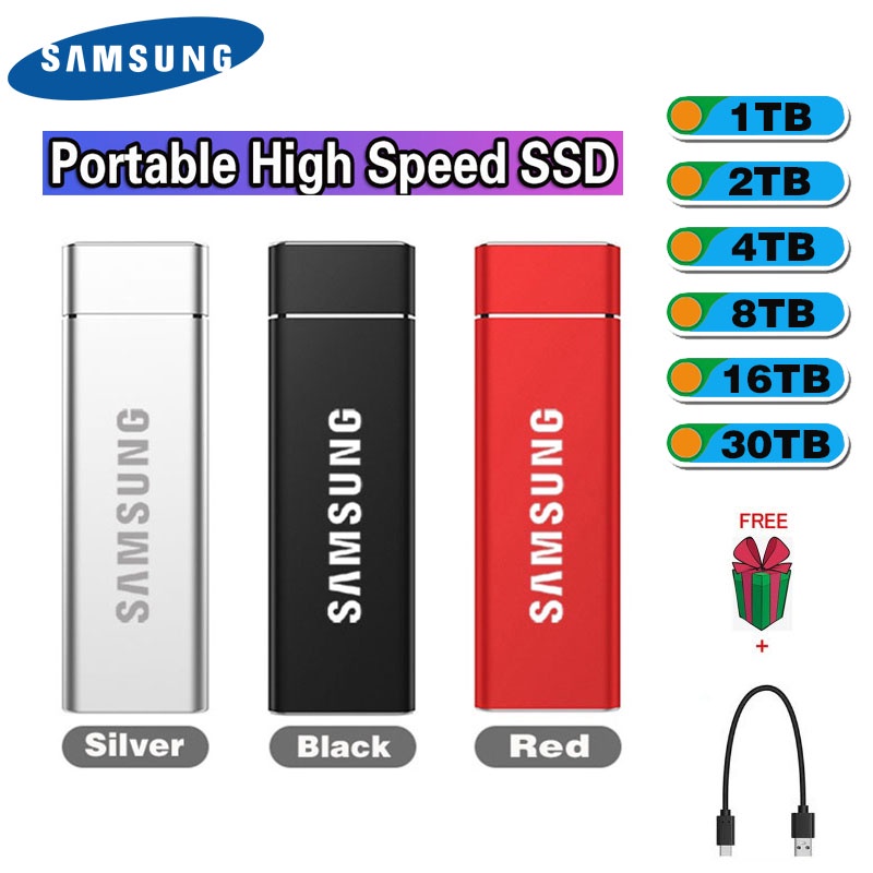 Samsung ฮาร์ดไดรฟ์ภายนอก SSD 16TB/30TB ฮาร์ดดิสก์แบบพกพา  USB 3.0 HDD  4TB/8TB  External Hdd ( ฮาดดิ