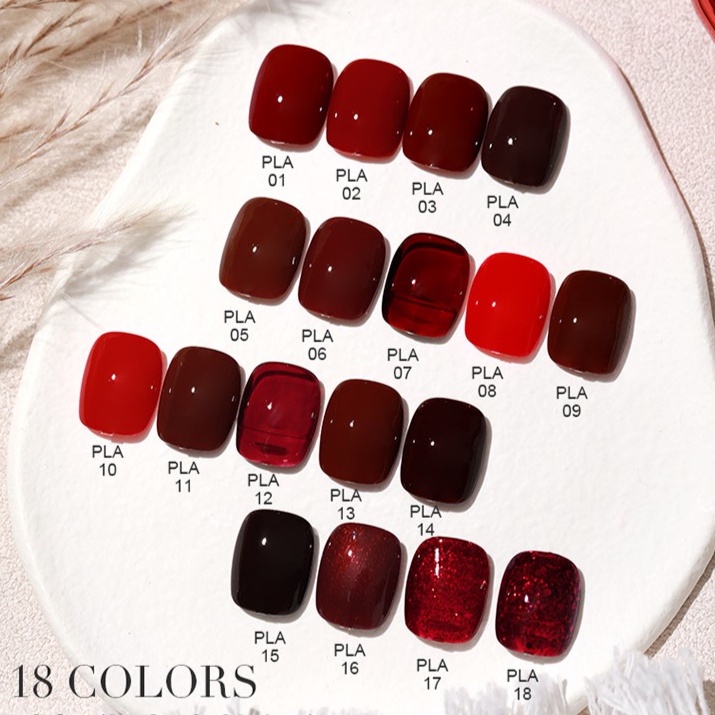 (PLA) สีเจลโทนแดง กากเพชรแดง สีเจลทาเล็บ ยาทาเล็บเจล ASฝาแหลมขวดแดง