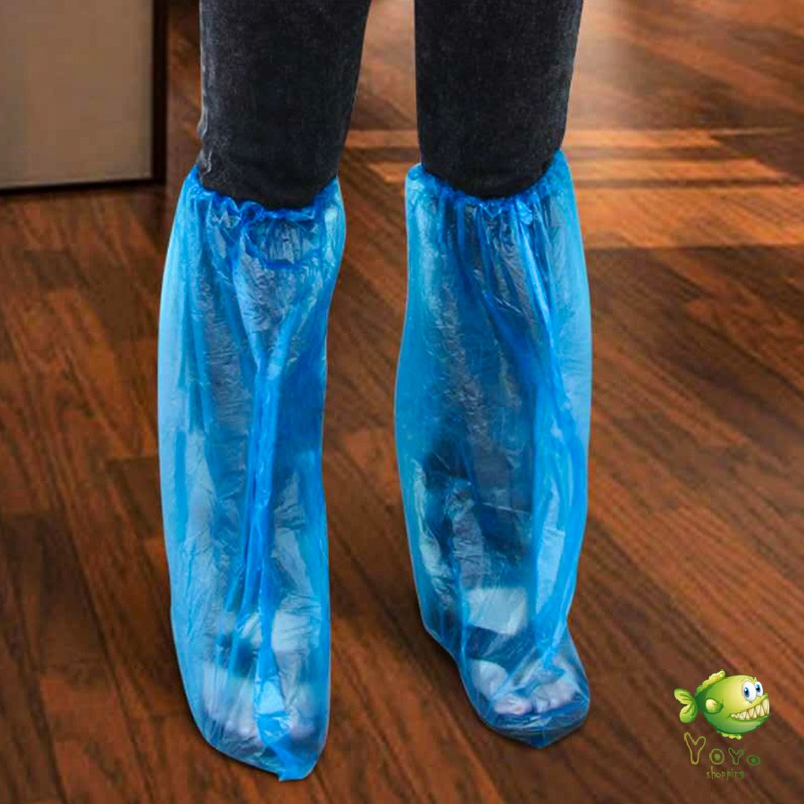 YOYO ถุงครอบรองเท้ากันฝน ถุงพลาสติกยาว ถุงพลาสติกกันลื่น สำหรับสวมรองเท้า (พร้อมส่ง) Disposable foot cover