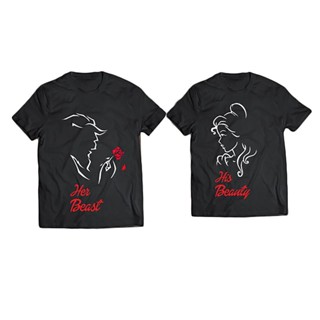  T-Shirt Beast Beauty Love Matching Shirt Couple Short Sleeve Tee Top_02