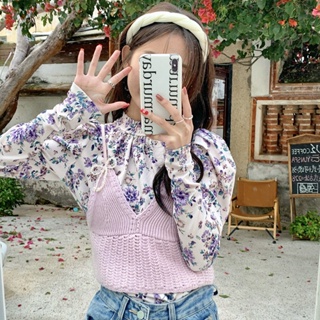 พร้อมส่ง 🪑🏮 Nimnim tops เสื้อแขนยาวผ้าชีฟองลายดอก เสื้อสายเดี่ยวผ้าไหมพรม (36896)