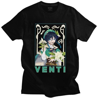 Fashion Printed Cotton T-Shirt Short Sleeve Slim Fit Genshin Impact Venti Anime Print Harajuku Clasp Style_03