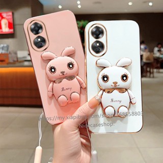 Hot Sale Casing เคส OPPO A78 5G A17 A17k Phone Case Candy Plating Cute Cartoon Fashion Creative Rabbit Folding Stand Electroplated Soft Case เคสโทรศัพท