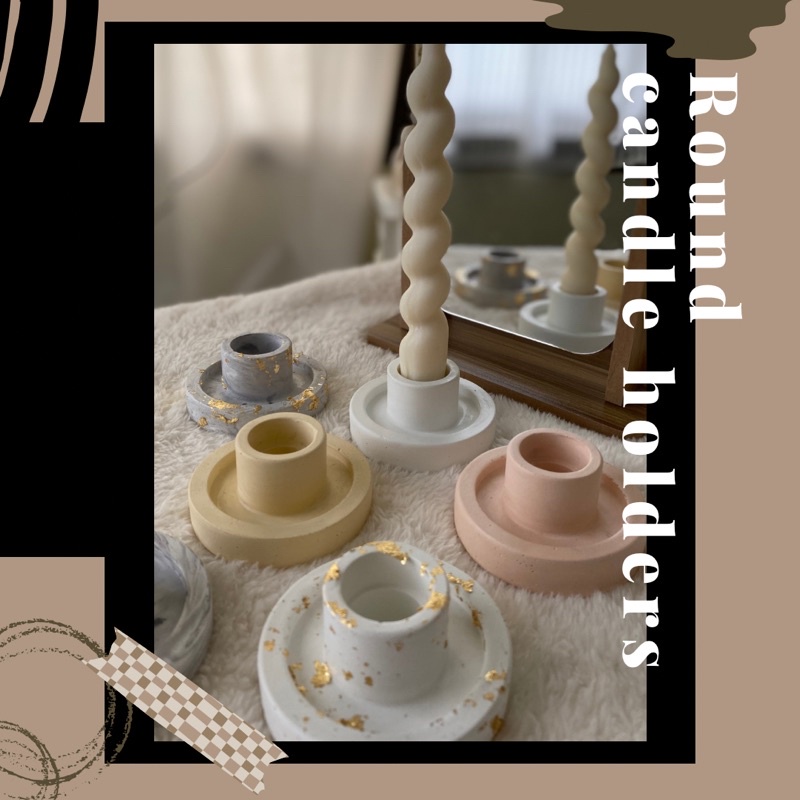 Round Candle holders  ️เชิงเทียนปูนฐานมีขอบกลม  มินิมอลสไตล์  ️  พรอพตกแต่งห้อง  พรอพถ่ายรูป – โปรปัง