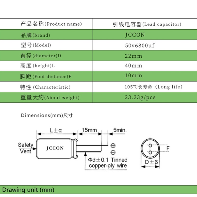 Okfi คุณภาพสูง 50V 6800UF 22x40 มม. 50V 6800UF Electrolytic Capacitor