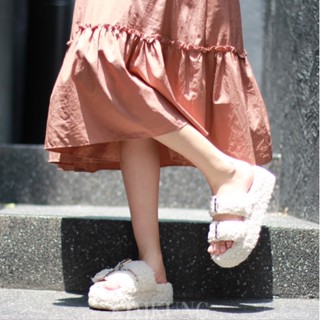 พร้อมส่งจากกทม. รองเท้าส้นตึก 2 นิ้ว Z112 ขนแกะ สายปรับได้  …