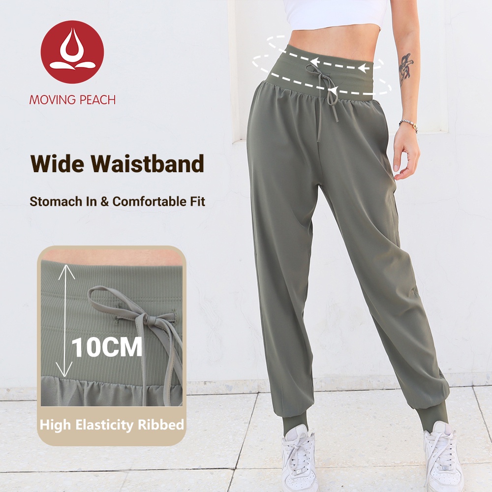 Moving Peach กางเกงกีฬา กางเกงวิ่งจ๊อกกิ้ง เอวสูง เต็มตัว สําหรับผู้หญิง S-XL DLD