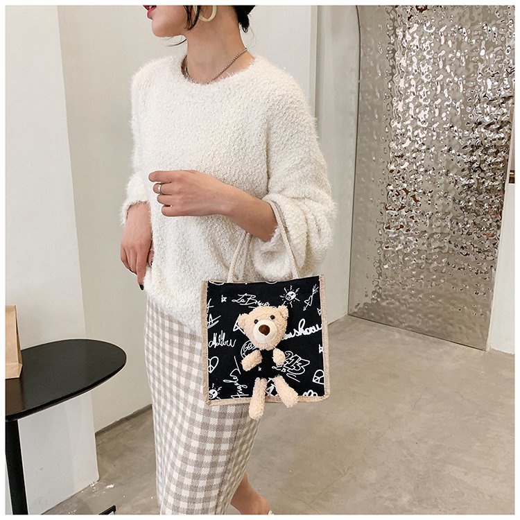 กระเป๋าถือ กระเป๋าผ้า  Tote Bag ถุงผ้า ผ้ากระสอบ ตุ๊กตาหมีน่ารัก Bear GC