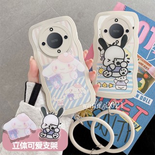 [New Launches] Phone Case Honor X9a 5G เคส Personality Lovely Cartoon Casing Lens Protection Big Waves Soft Cover with Bracket and Silicone Bracelet 2023 เคสโทรศัพท