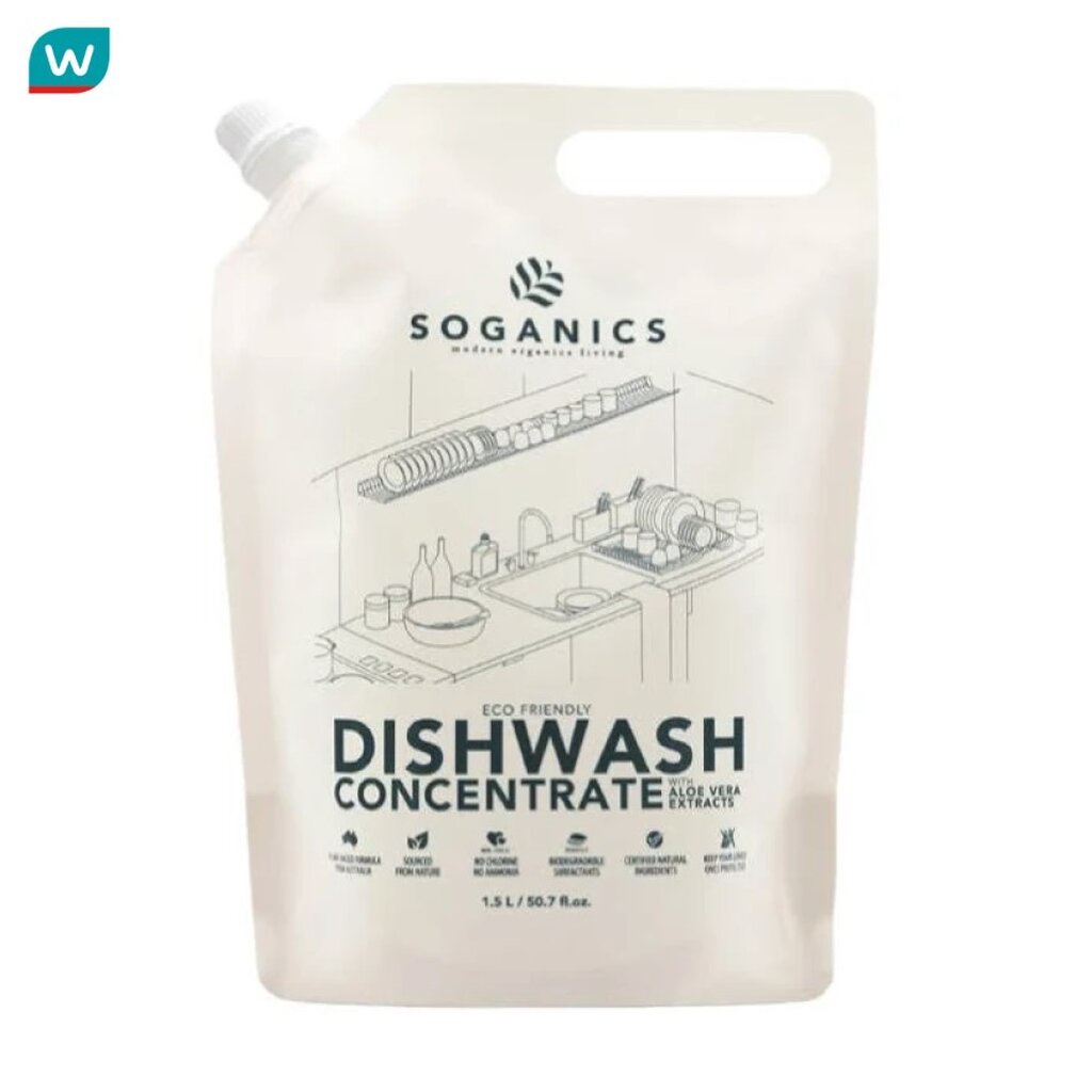 Soganics โซแกนิคส์ น้ำยาล้างจาน พร้อมสารสกัดจากอโลเวร่า รีฟิล 1.5 ลิตร