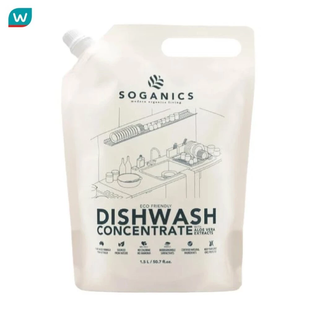 Soganics โซแกนิคส์ น้ำยาล้างจาน พร้อมสารสกัดจากอโลเวร่า รีฟิล 1.5 ลิตร