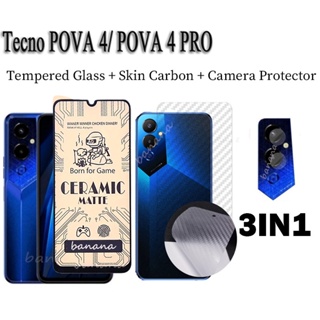 3 in 1 ฟิล์มกระจกกันรอยหน้าจอ เซรามิค กันรอยเลนส์กล้อง สําหรับ Tecno pova 4 pova 4 Pro 3 2Camon 19 Pro 5G 18 Premier 18P 17 Pro 17P 16 Spark 8C 8P 7 Pro 7T 6 GO