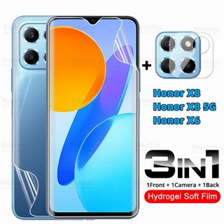 3 in 1 ฟิล์มไฮโดรเจล TPU นิ่ม กันรอยหน้าจอ ด้านหลัง เลนส์กล้อง สําหรับ Huawei Honor X6 X 6 X7 X8 X 8 X9 4G 5G HonorX6 HonorX7 HonorX8