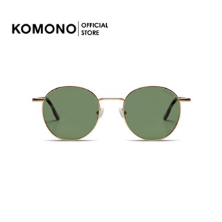 KOMONO Pete White Gold แว่นกันแดด ทรงสีกลม โลหะสีเขียวทอง เบา แป้นจมูกซิลิโคน Polarized