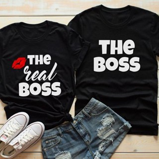 Enjoythespirit Couple Tshirt Short Sleeve Good Quality Matching T-shirts The Boss The Real Boss Funny Print unisex _02