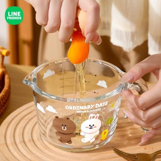 [Line Friends] ถ้วยแก้ว ทนความร้อน พร้อมสเกล สําหรับใส่อาหารเช้า นมเด็ก