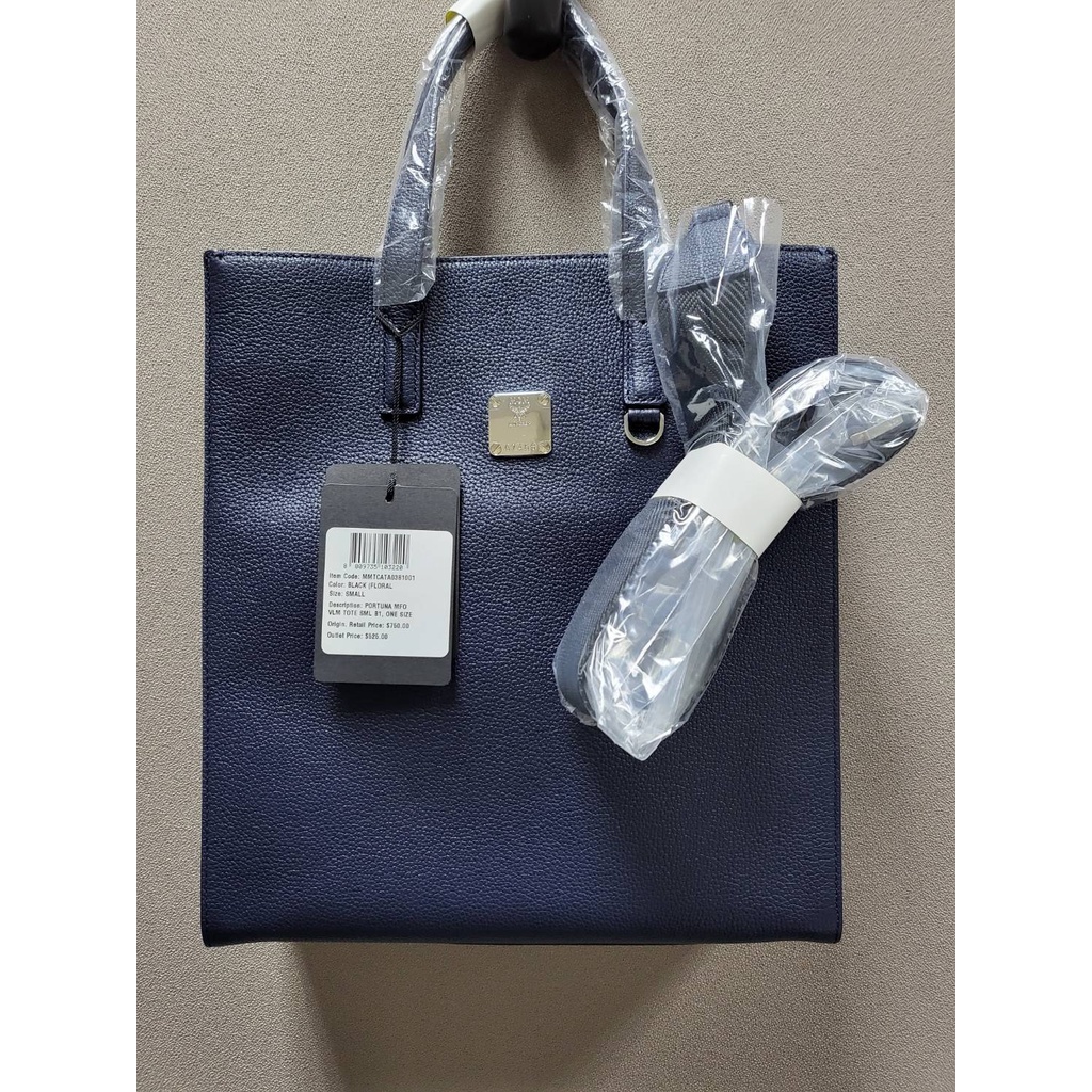 MCM Navy Leather Camouflage Print Tote Bag