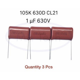 105K 630D CL21 1uF 630V คาปาซิเตอร์ โพลีโพรไพลีน 1uF/630V Polyester Film Capacitor (ขนาด 27.5mm) 1ชุด มีจำนวน 3 ชิ้น