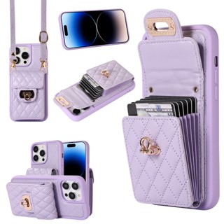 เคสโทรศัพท์มือถือหนัง อเนกประสงค์ ลายตาราง พร้อมสายคล้อง ช่องใส่บัตร สําหรับ iPhone 14 Pro Max 13 12 11