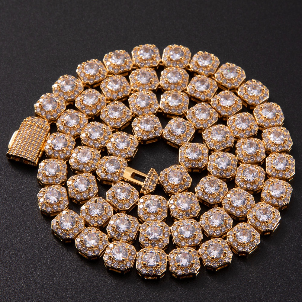 GOLD STAR 9 มม.สร้อยคอสแควร์ Iced Out CZ สําหรับผู้หญิงและผู้ชาย Hip Hop เครื่องประดับสีทองสีเงิน