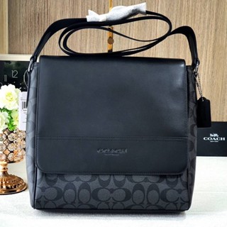 👑ผ่อน0%~แท้100%👑 เทาดำ กระเป๋าสะพาย ชาย CHARLES SMALL MESSENGER COACH 573 CHACOAL/ BLACK F73339