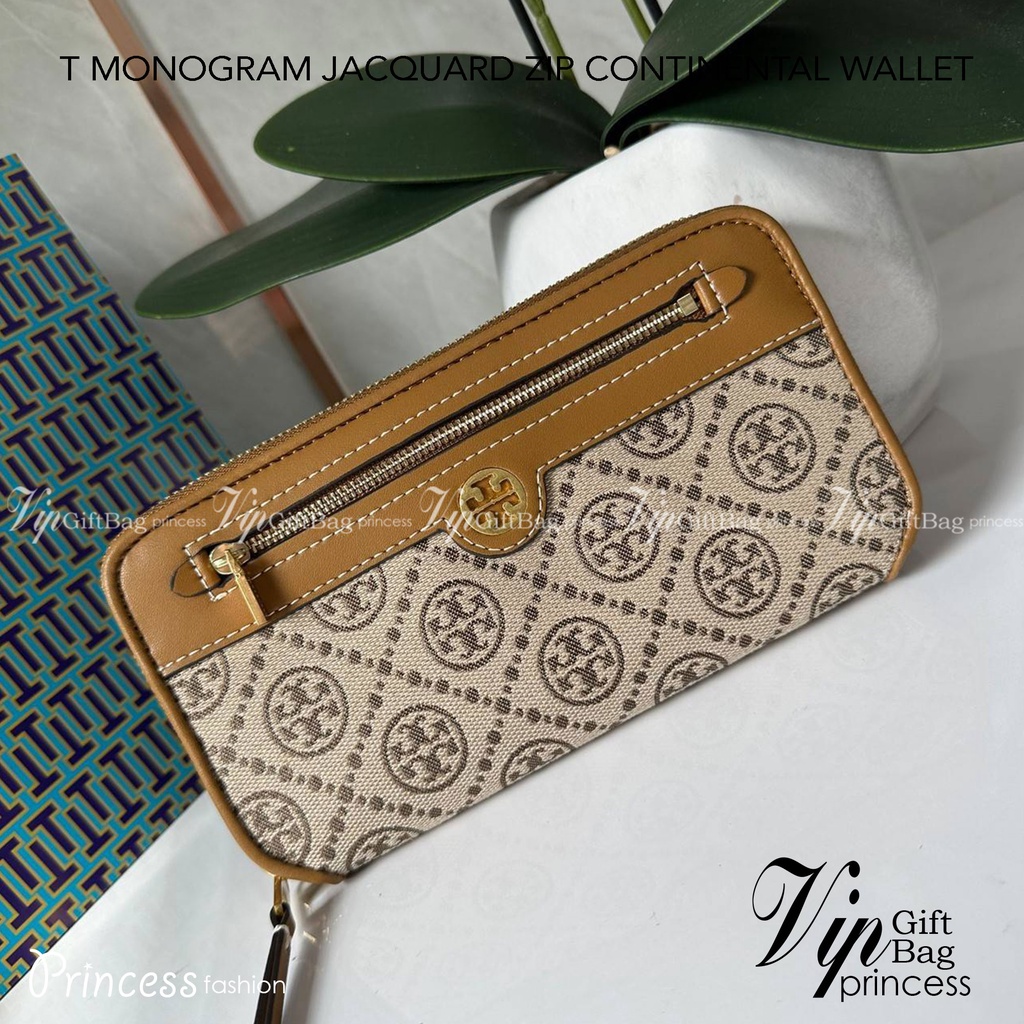 TORY BURCH T MONOGRAM JACQUARD ZIP CONTINENTAL WALLET 79383 กระเป๋าสตางค์ผ้าแคนวาสลายโมโนแกรมตัว T