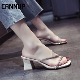 CANNUP รองเท้าแตะหญิง แฟชั่น slippers ส้นปานกลาง สะดวกสบาย B24G02I