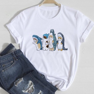 Cute Cat Print Anime Summer Tshirts Women Casual Style Loose Oversized Comfortable Cool Tops Harajuku Clothes T-shi_07