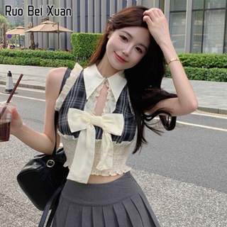 RUO BEI XUAN เสื้อกั๊กสตรีใหม่เซ็กซี่ Ruffle Stitching เสื้อแขนกุดสั้น