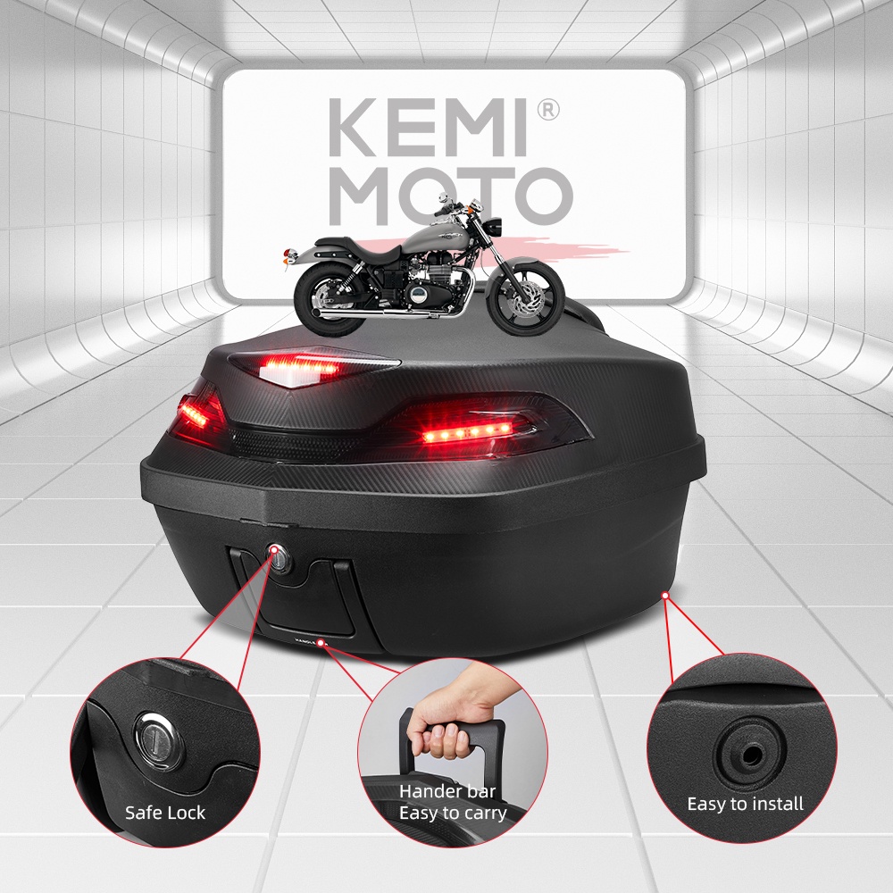 KEMIMOTO Universal 48L Secure Latch Motorcycle Rear Cargo Trunk Scooter