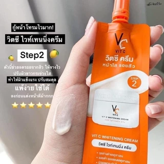 (กล่องx6) ดับเบิ้ลวิตซี 2 STEP วิตซีน้องฉัตร VC Vit C Bio Face Advanced Pre-Serum + Whitening Cream 4+4 g.