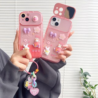 เคสโทรศัพท์มือถือกระจก กันตก ลายดอกไม้ กระต่าย พร้อมขาตั้ง สําหรับ iPhone 14 Pro Max 14 Pro 13 Pro Max 12 Pro Max 11 XsMax Xr