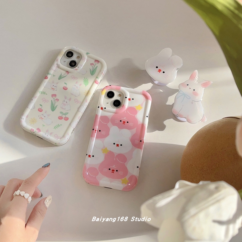 เคส สำหรับ ไอโฟน เคสซิลิโคน สินค้าพร้อมส่งจากไทย สำหรับ Iphone 14 13 12 11 Pro max เคสกระต่ายหน้าชมพูขาว+ไอริงTPU-S1263