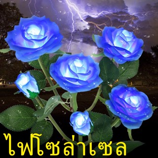 ✾✼♈LEDไฟโซล่าเซลพร้อมดอกกุหลาบหัวโต 3ดอกไฟตกแต่งสำหรับตกแต่งสวนสวนต้นไม้ปลอมดอกไม้ปลอมตกแต่งสวน ทางเดินในสวน