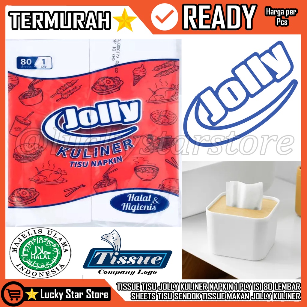 TISSUE JOLLY CULINARY NAPKIN 1 PLY COTENTS 80 แผ่น มอก.SUE JOLLY CULINARY TISSUE PLAIN WHITE NAPKIN 
