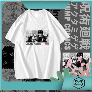 Appes Store New Jujutsu Kaisen Gojo Satoru เสื้อยืดลําลองแฟชั่นสําหรับผู้ชายผู้หญิงแขนสั้นสีขาวลายการ์ตูน 2021 เสื_02