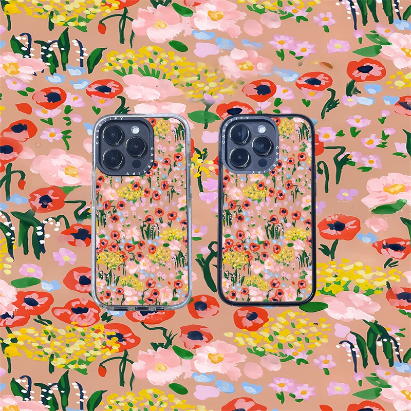 Casetify X เคสโทรศัพท์มือถืออะคริลิค TPU ใส ลายดอกไม้ สีดํา สีขาว พร้อมกล่อง สําหรับ Apple IPhone 11 12 13 14 Pro Max