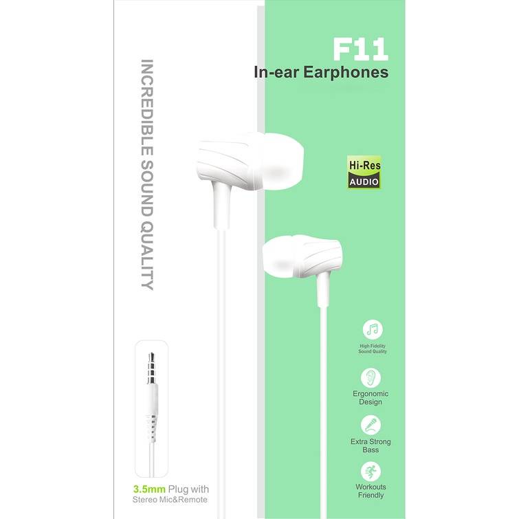YOODEX F11 หูฟังอินเอียร์ เสียงดี ช่องเสียบ 3.5mm HD Voices เบสแน่น ใช้ดีราคาถูก สีขาว สายยาว 1.2 เม