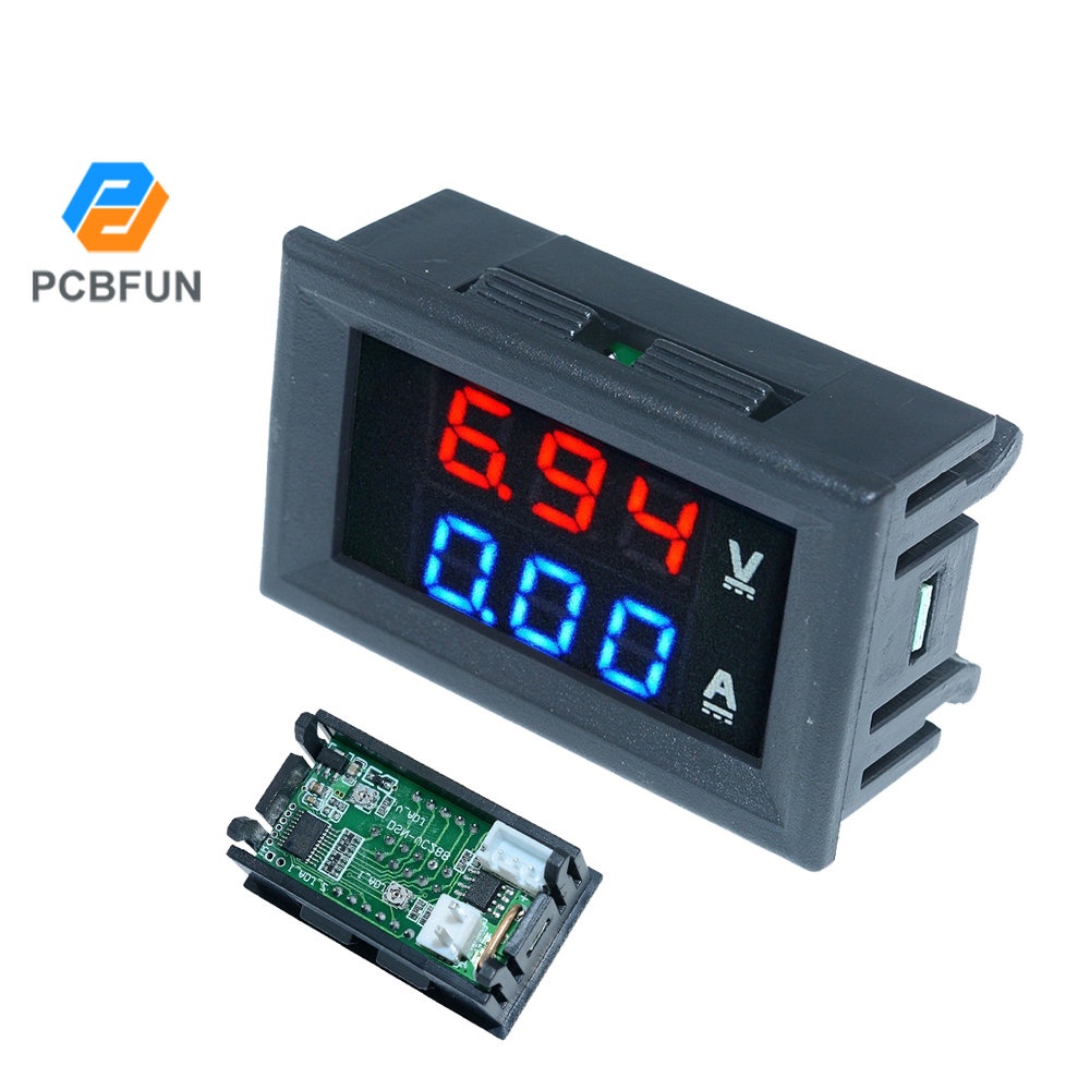 Pcbfun เครื่องวัดแรงดันไฟฟ้าและกระแสไฟฟ้า DC 100V 50A ไฟ LED สีแดงและสีน้ําเงิน