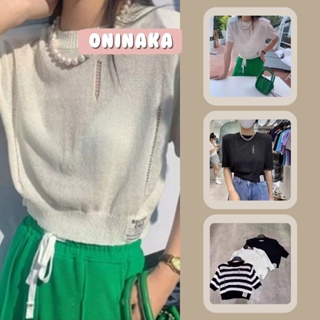 Oninaka เสื้อคอกลมผ้าบาง น่ารักใส่แล้วไม่ร้อน เสื้อครอป เสื้อแฟชั่นผญ 07842#