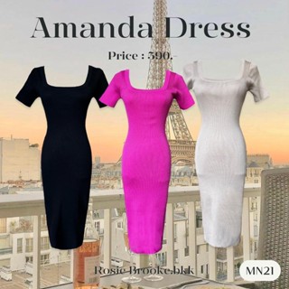 MN21 l AMANDA DRESS เดรสไหมพรม คอเหลี่ยมผ้าร่อง