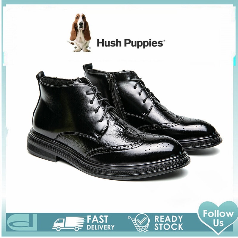 Hush ลูกสุนัขรองเท้าผู้ชาย Hush Puppies ผู้ชายรองเท้า High Cut รองเท้าหนังรองเท้าสําหรับชายรองเท้า M