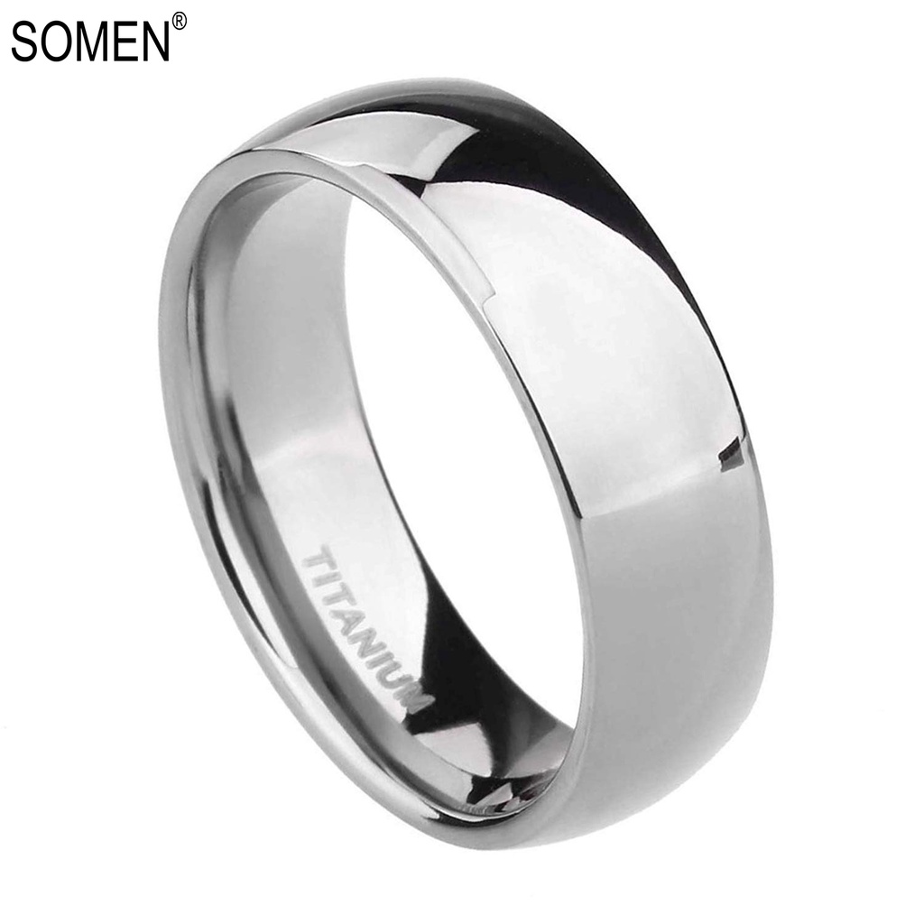 Somen แหวนไทเทเนียม ทรงโดม 6 มม. ขัดเงา ใส่สบาย สําหรับผู้ชาย ขนาด 3.5-15