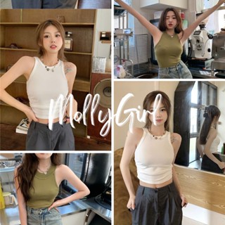 Mollygirl เสื้อแขนกุดรัดรูปมาใหม่ สาวเซ็กซี่ต้องโดน เสื้อผ้าผญสวยๆ เสื้อสายเดี่ยว เสื้อครอป 1440#